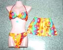 Beach clothing online wholesale supplier imports unique Three piece bikini in multicolored design