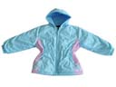 Winter, hooded jacket for kids in light blue and pink strip exported by online wholesale clothes sourcing agency