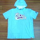 New clothing styles online from summer wear distribution store. Light blue hooded t-shirt with SONIQUE logo