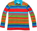 Multi colored rugby shirt with horizontal stripes, China made apparel distribution catalog company